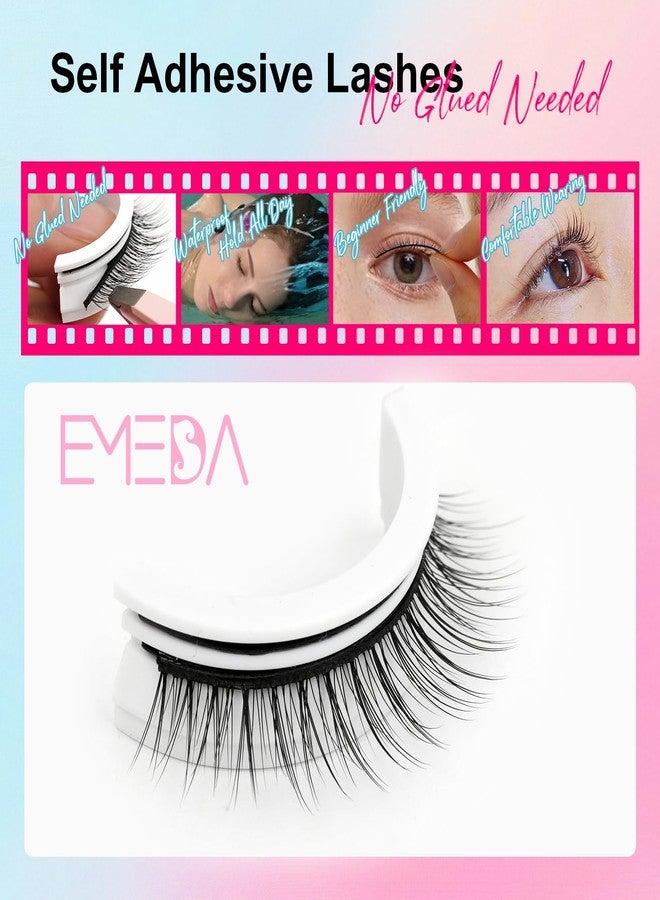 EMEDA Self Adhesive Eyelashes Natural Look No Glue Eyelashes 10mm Natural Round Eye Pre-glued Waterproof Glueless No Glue Needed Reusable Stick on False Strip Lashes (L08 with Tweezers) - Image 2